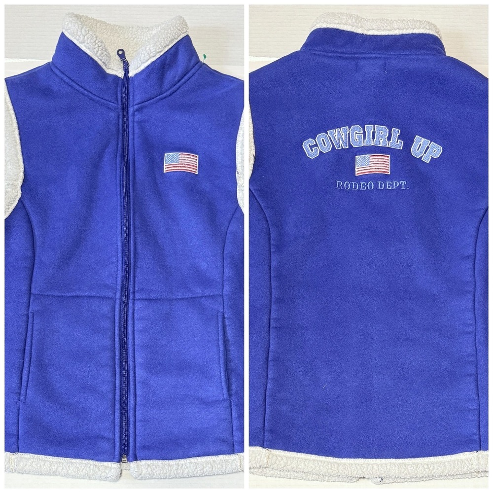 COWGIRL UP Rodeo Vest - Women's Blue Sherpa Lined Full Zip Western Vest - Medium